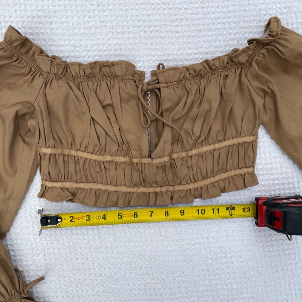White Fox Brown Long Sleeve Tunic Crop Top Fall Winter Date Night Size M - Picture 4 of 6